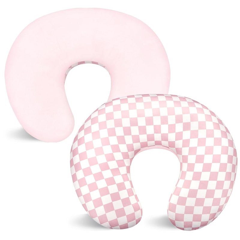 DAYEEBALL Nursing Pillow Cover 1 Pack, Double-Sided Removable Nursing Cover for Baby Girls Boys Newborn, Stretchy and Soft Reversible Slipcover for Breastfeeding Pillow, Pink Checkerboard (Only Cover) - Image 1